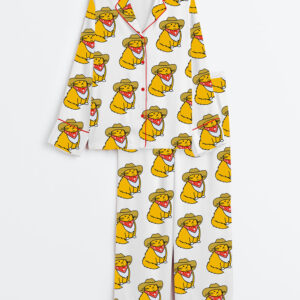 Women's Cowboy Cat Western Long Sleeve Satin Pajama Set