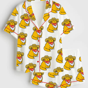 Women's Cowboy Cat Western Short Sleeve Satin Pajama Set