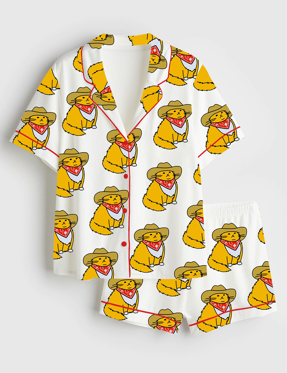 Womenâ€™s Cowboy Cat Western Short Sleeve Satin Pajama Set