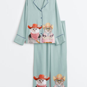 Women's Cowboy Cats Funky Western Long Sleeve Satin Pajama Set