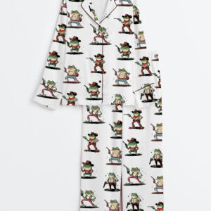 Women's Cowboy Frog Funny Gun Long Sleeve Satin Pajamas Set