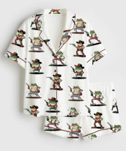 Women's Cowboy Frog Funny Gun Short Sleeve Satin Pajama Set