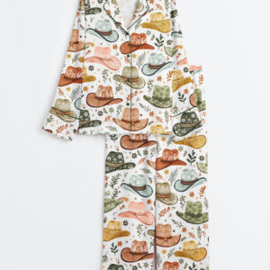 Women's Cowboy Hats Whimsical West Theme Long Sleeve Satin Pajamas Set