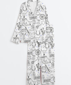 Women's Cowboy Western Procreate Cowboy Boots Hat Skull Howdy Cowboy Hat Music Long Sleeve Satin Pajama Set