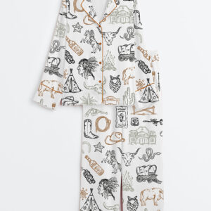 Women's Cowboy Whimsical Wild West Western Party Long Sleeve Satin Pajama Set