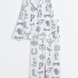 Women's Cowgirl Coastal Bachelorette Hand Drawn Whimsical Long Sleeve Satin Pajamas Set