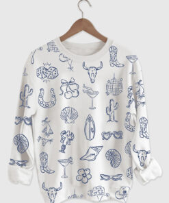 Womenâ€˜s Cowgirl Coastal Bachelorette Hand Drawn Whimsical Long Sleeve Shirt