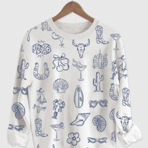 Womenâ€˜s Cowgirl Coastal Bachelorette Hand Drawn Whimsical Long Sleeve Shirt