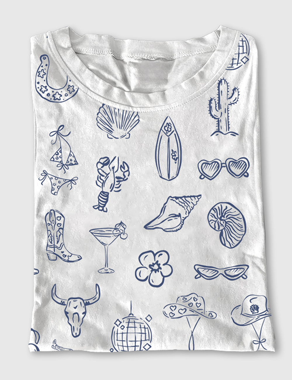 Women's Cowgirl Coastal Bachelorette Hand Drawn Whimsical Short Sleeve T-Shirt