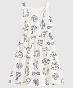 Women's Cowgirl Coastal Bachelorette Hand Drawn Whimsical Sleeveless Dress