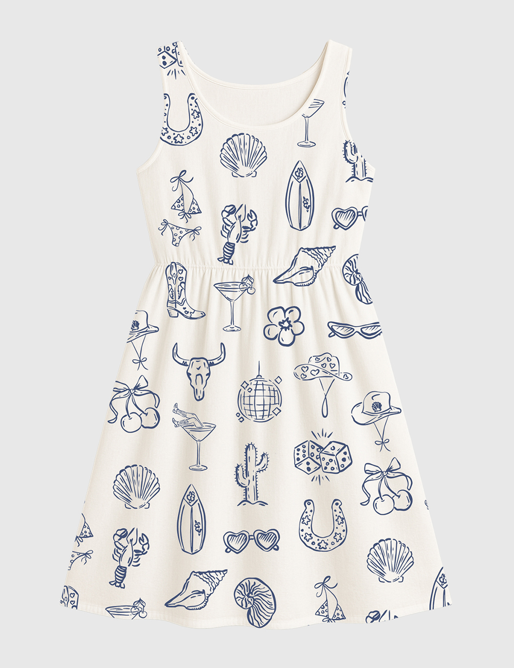 Women's Cowgirl Coastal Bachelorette Hand Drawn Whimsical Sleeveless Dress