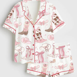 Women's Cowgirl Coquette Short Sleeve Satin Pajama Set