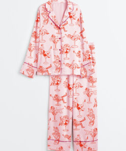 Women's Cowgirl Girl Woman In Martini Glass Mermaid Catgirl In Glass Long Sleeve Satin Pajama Set