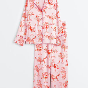 Womenâ€™s Cowgirl Girl Woman In Martini Glass Mermaid Catgirl In Glass Long Sleeve Satin Pajama Set