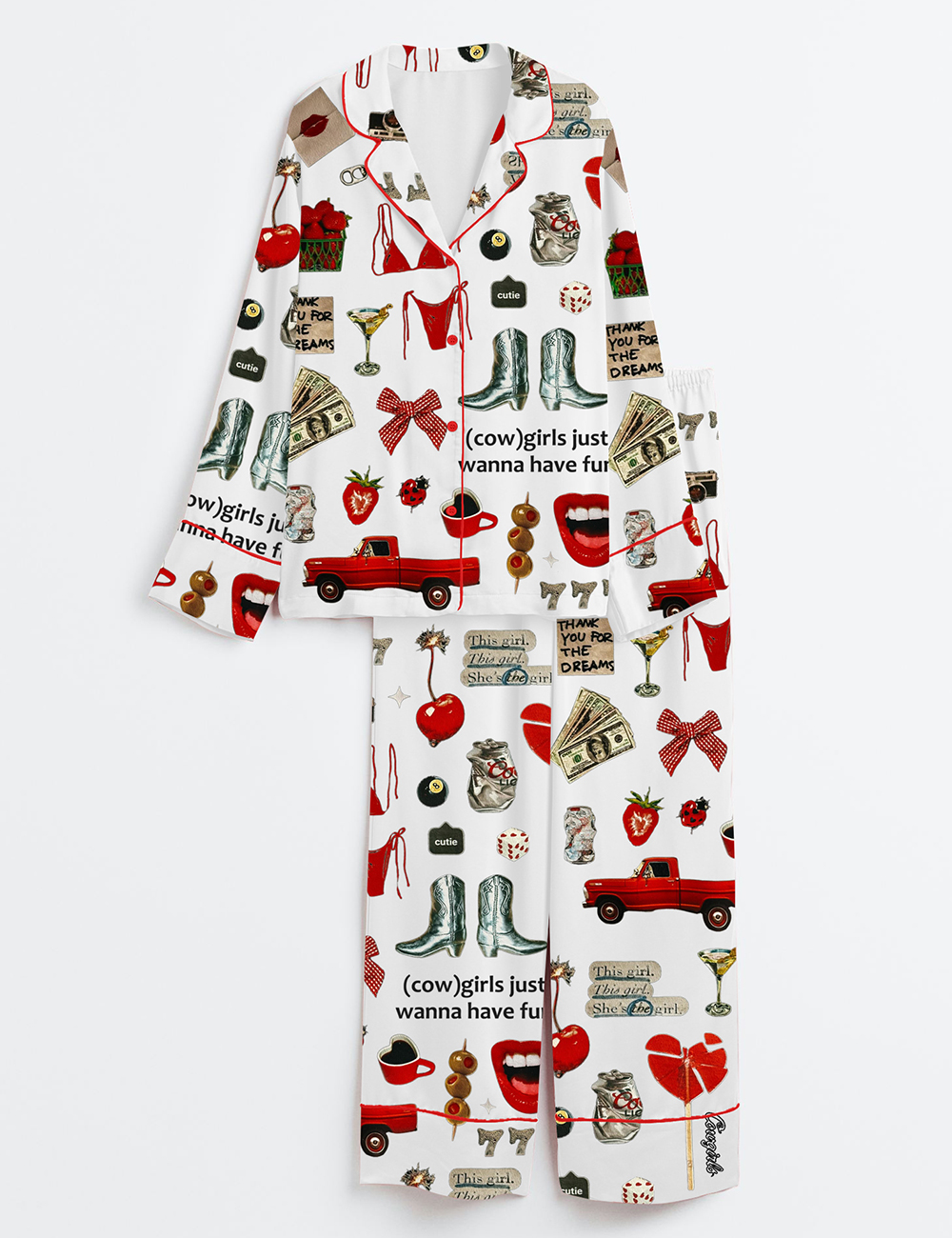 Womenâ€™s Cowgirls Just Wanna Have Fun Western Long Sleeve Satin Pajama Set