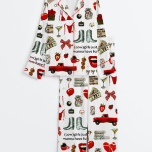 Women's Cowgirls Just Wanna Have Fun Western Long Sleeve Satin Pajama Set