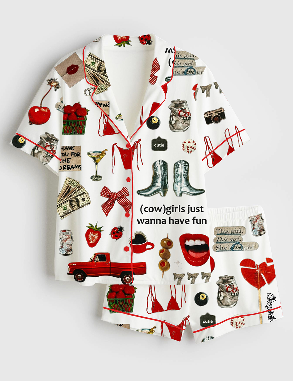 Womenâ€™s Cowgirls Just Wanna Have Fun Western Short Sleeve Satin Pajama Set