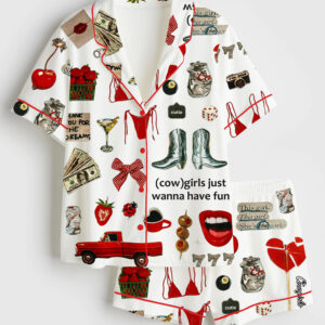 Women's Cowgirls Just Wanna Have Fun Western Short Sleeve Satin Pajama Set