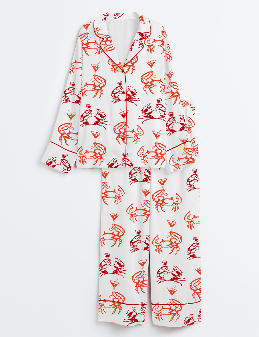 Womenâ€™s Crab Martini Summer Marine Animals Beach Fisherman Aestetic Art Long Sleeve Satin Pajama Set