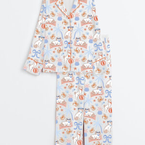 Women's  Crabs Pineapples Palm Trees Pups In Sunnies Beach Dog Long Sleeve Satin Pajama Set