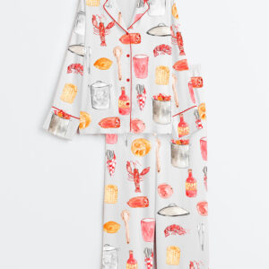 Womenâ€™s Crawfish Boil Watercolor Summer Seafood Print Long Sleeve Satin Pajama Set