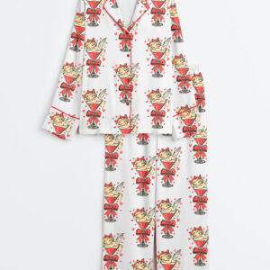 Women's Cupid Bring Espresso Martini Valentines Long Sleeve Satin Pajamas Set
