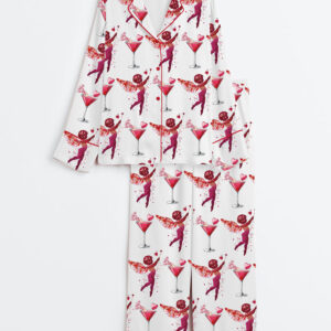 Women's Cupid Valentine Day Cocktail Club Social Club Girls Club Long Sleeve Satin Pajamas Set