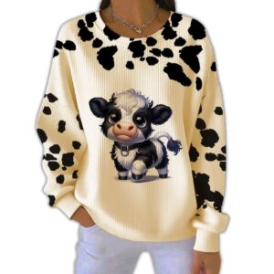 Alternative view of Women'S Cute Animal Cow Print Pit Striped Sweatshirt