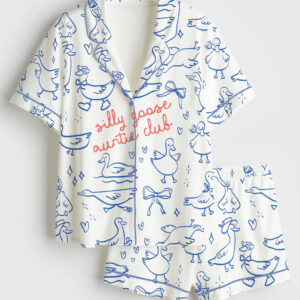 Womenâ€™s Cute Auntie Silly Goose Auntie Pregnancy Announcement Short Sleeve Satin Pajama Set