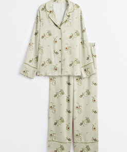 Women's Cute Avocado Fruit Long Sleeve Satin Pajama Set