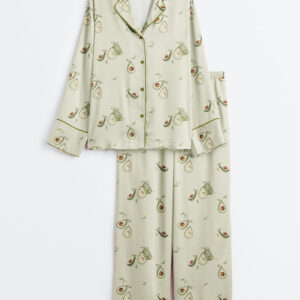 Women's Cute Avocado Fruit Long Sleeve Satin Pajamas Set