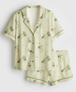 Women's Cute Avocado Fruit Short Sleeve Satin Pajama Set