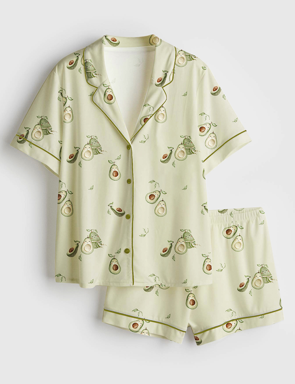 Women's Cute Avocado Fruit Short Sleeve Satin Pajama Set