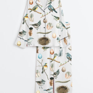 Women's Cute Birds Long Sleeve Satin Pajama Set