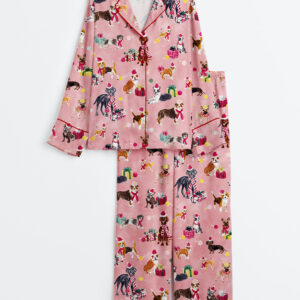 Women's Cute Christmas Pups Dog Lover Long Sleeve Satin Pajama Set