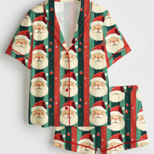 Women's Cute Christmas Santa Short Sleeve Satin Pajama Set