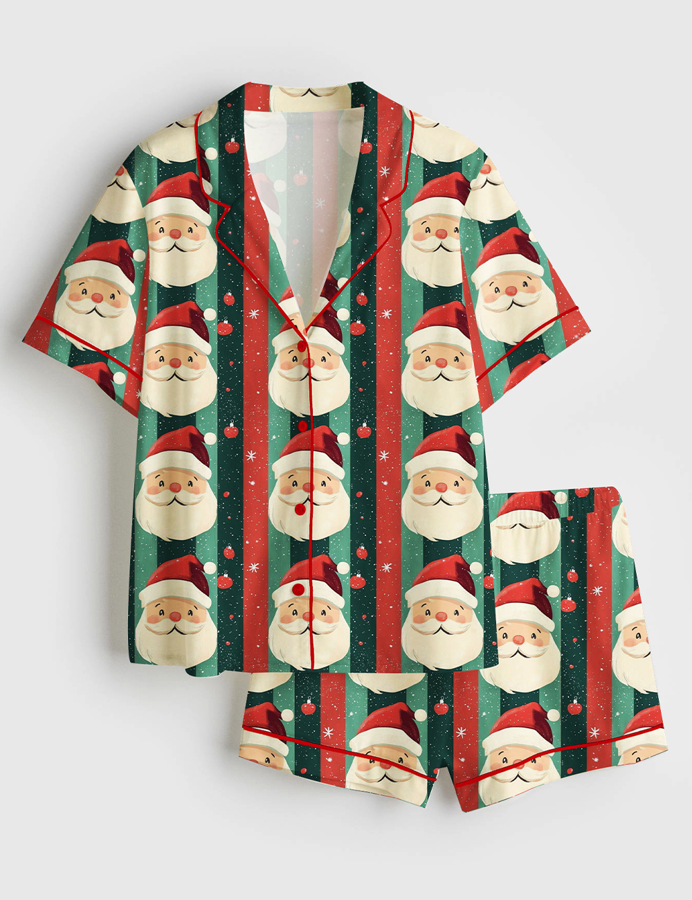 Womenâ€™s Cute Christmas Santa Short Sleeve Satin Pajama Set
