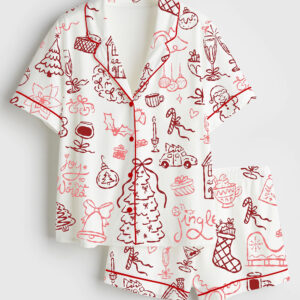 Womenâ€™s Cute Christmas Short Sleeve Satin Pajama Set
