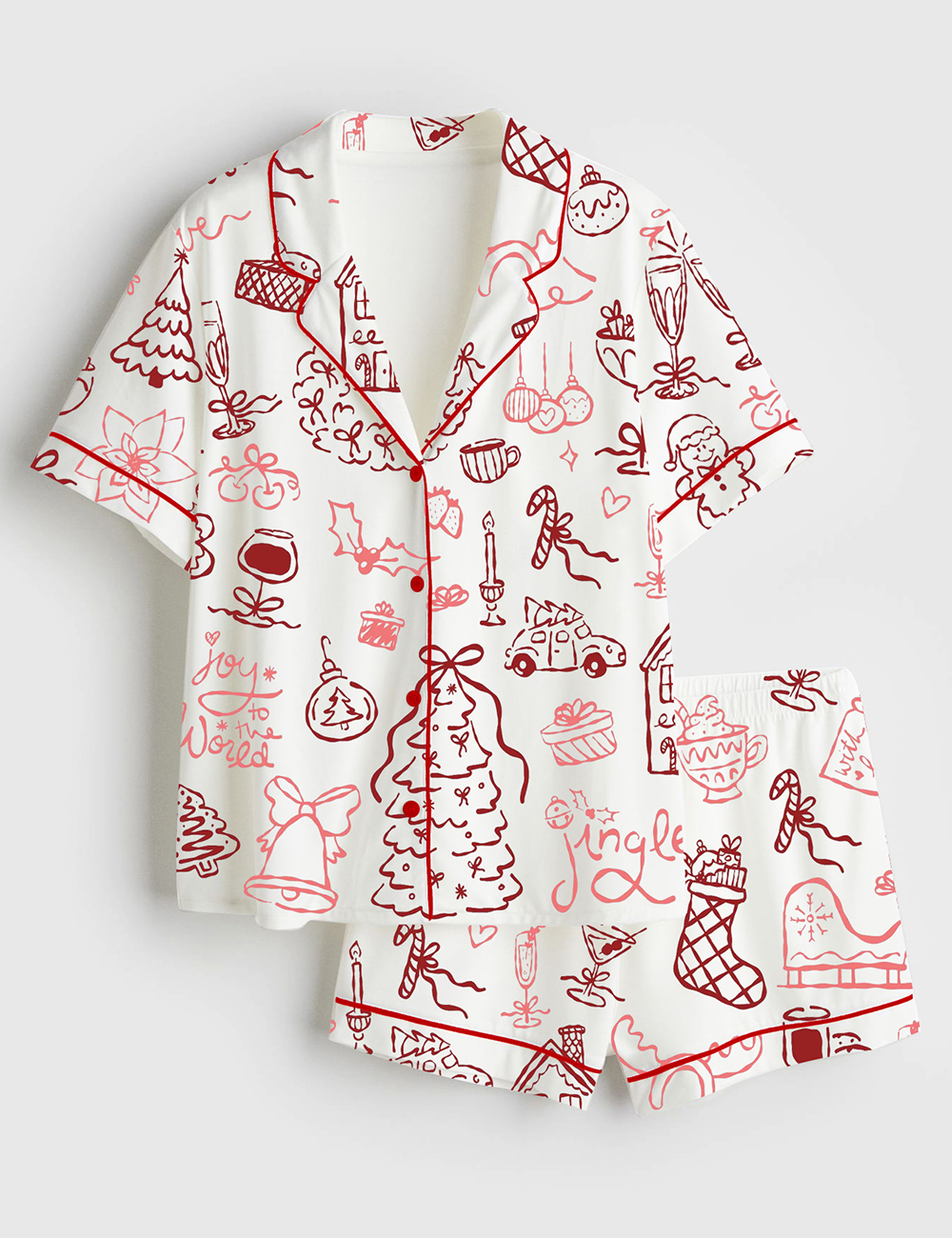 Womenâ€™s Cute Christmas Short Sleeve Satin Pajama Set