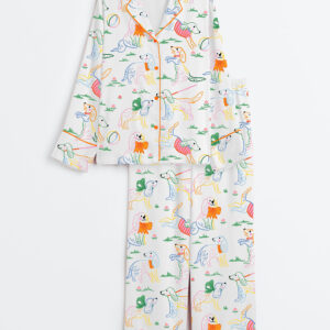 Women's Cute Dog Illustration Long Sleeve Satin Pajama Set