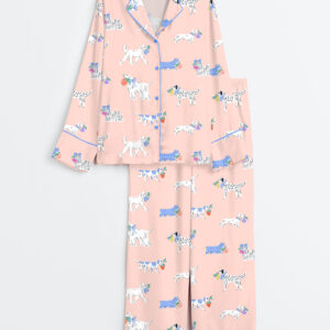 Women's Cute Dogs Fruit Art Long Sleeve Satin Pajama Set