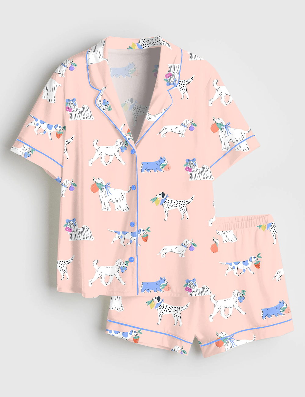 Womenâ€™s Cute Dogs Fruit Art Short Sleeve Satin Pajama Set