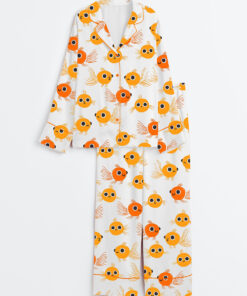 Women's Cute Goldfish Long Sleeve Satin Pajama Set
