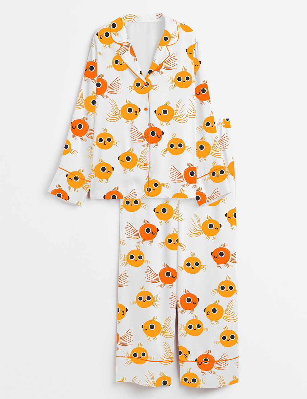 Womenâ€™s Cute Goldfish Long Sleeve Satin Pajama Set