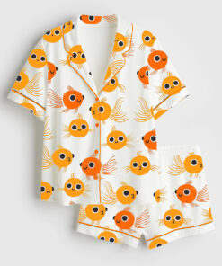 Women's Cute Goldfish Short Sleeve Satin Pajama Set