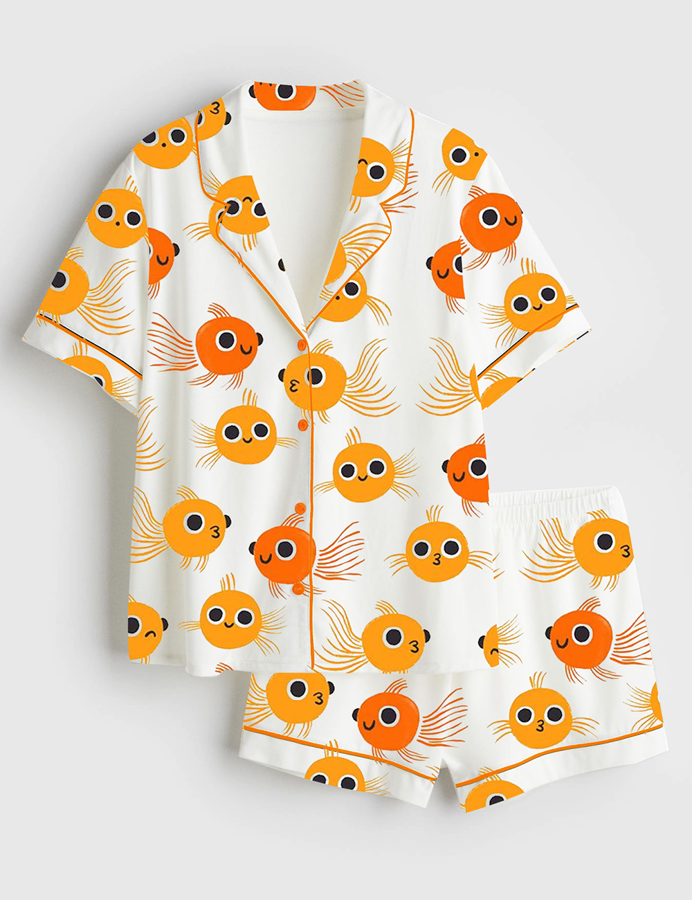 Womenâ€™s Cute Goldfish Short Sleeve Satin Pajama Set