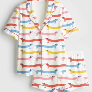 Women's Cute Weenie Dachshund Short Sleeve Satin Pajama Set