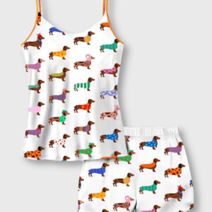 Women's Dachshund Cute Dog Camisole Satin Pajama Set