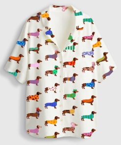 Women's Dachshund Cute Dog Short Sleeve Linen Blend Hawaiian Shirt