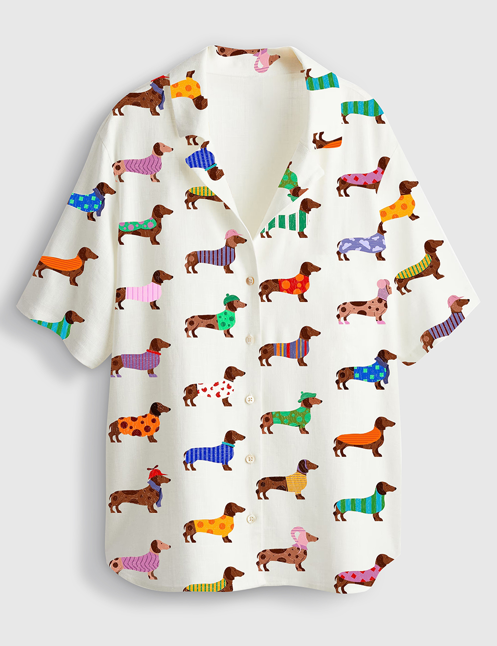 Womenâ€™s Dachshund Cute Dog Short Sleeve Linen Blend Hawaiian Shirt